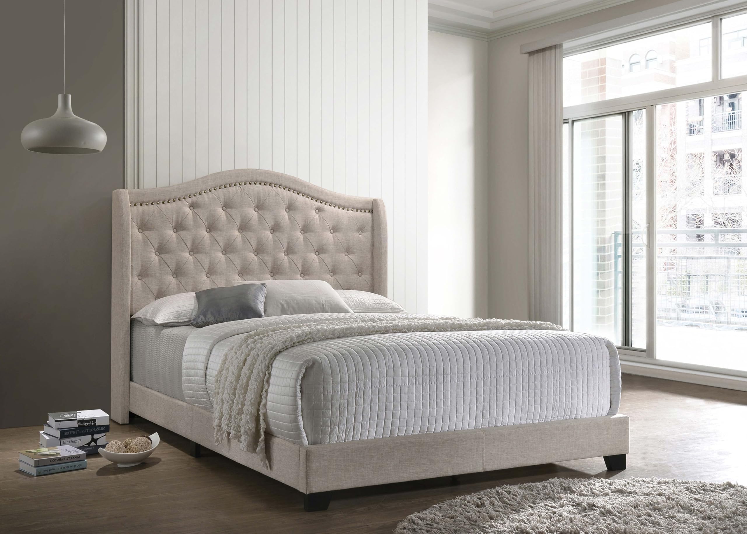 Coaster Home Furnishings Sonoma Transitional Fabric Upholstered Full Size Wingback Bed Frame 56-inch Headboard Beige 310073F