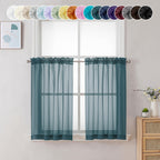 Chyhomenyc Dusty Blue Sheer Curtains 36 inch Length 2 Panels, Light Filtering Voile Short Window Curtians for Bathroom Small Win