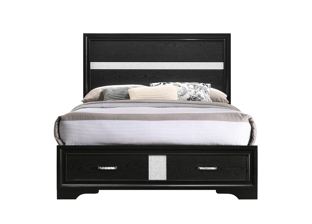 Coaster Furniture Miranda Contemporary Glam 2 Drawer Wood Full Storage Bed Panel Headboard Acrylic Glitter Detail Black 206361F