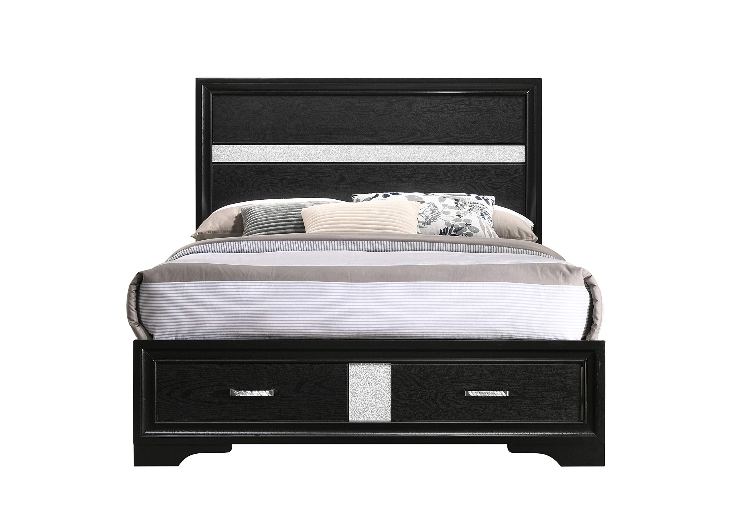 Coaster Furniture Miranda Contemporary Glam 2 Drawer Wood Full Storage Bed Panel Headboard Acrylic Glitter Detail Black 206361F