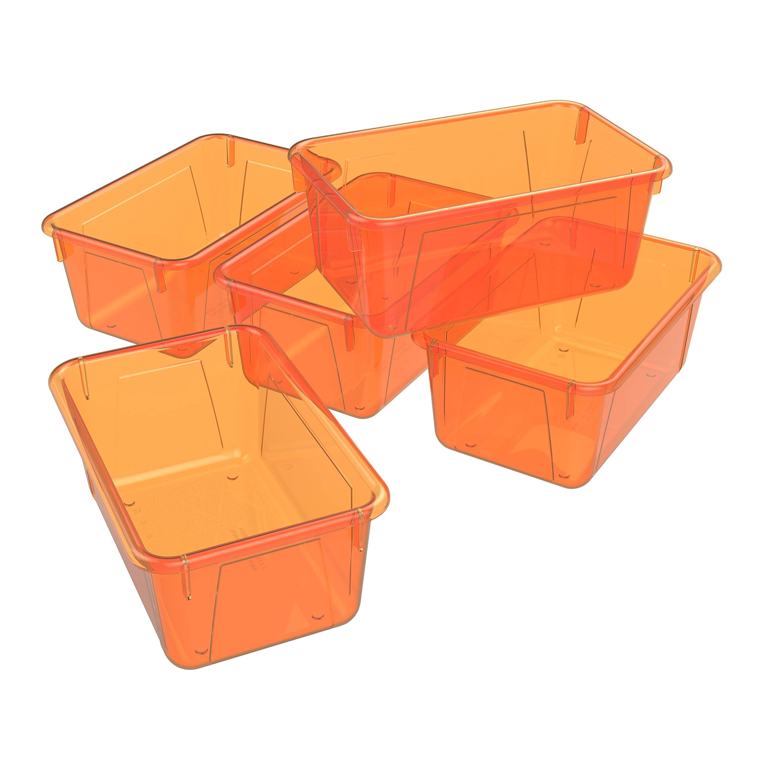 Storex Small Cubby Bin, 12.2 x 7.8 x 5.1 Inches, Candy Orange, 5-Pack (62479U05C)
