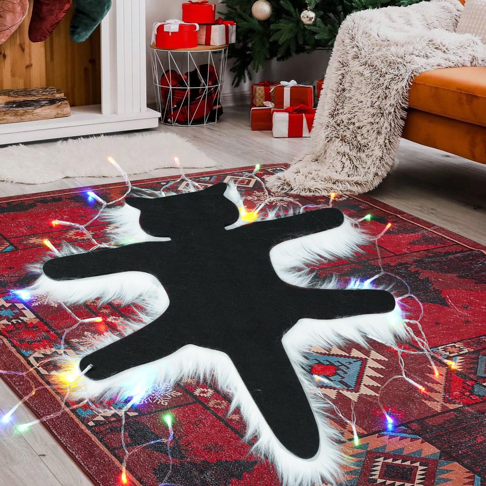 Light Up Fried Cat Rugs, Funny Christmas Area Rug with String Lights, Aunt Bethanys Fried Pussycat from National Lampoons Chris