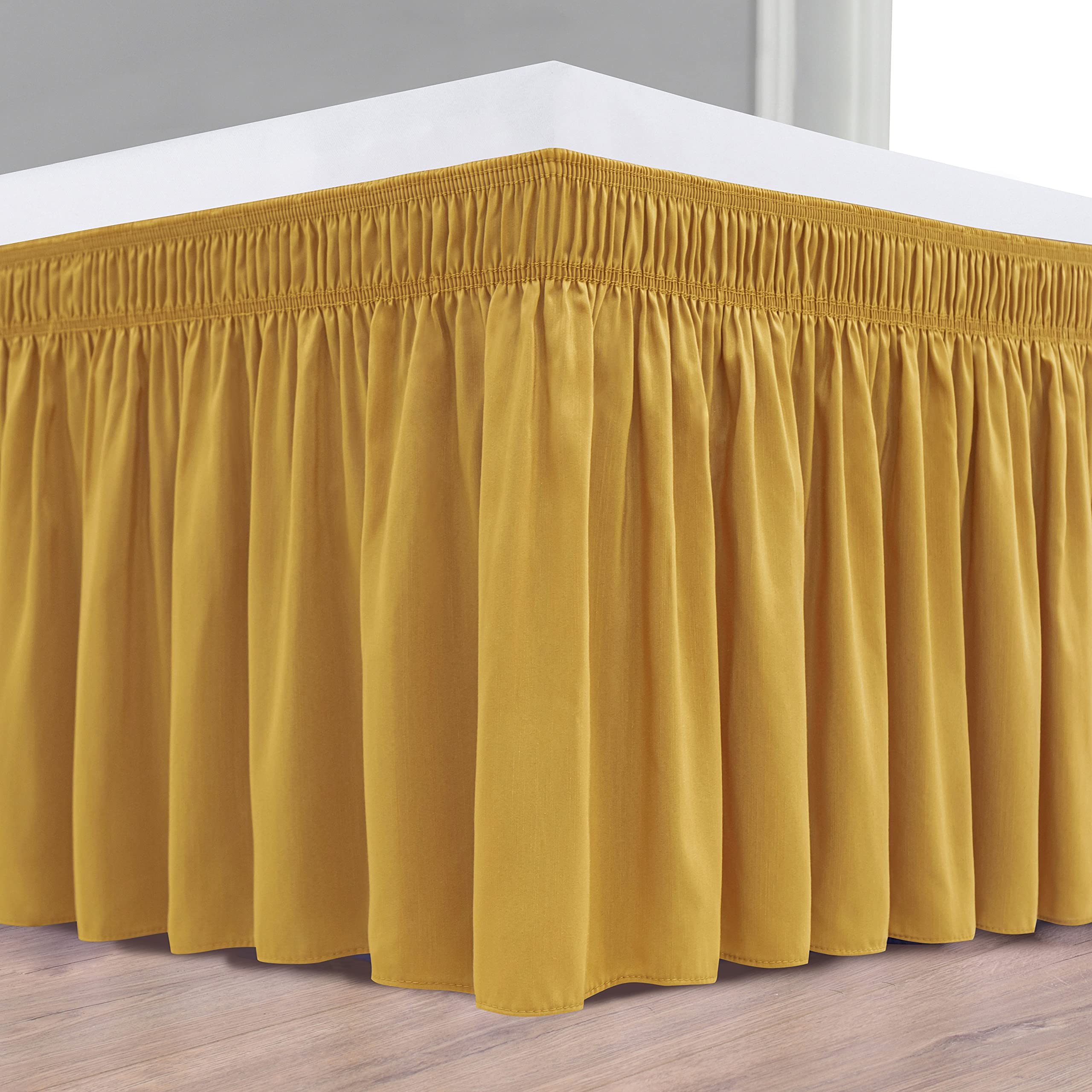 Biscaynebay Wrap Around Bed Skirts For Queen Beds15 Drop, Christmas Gold Adjustable Elastic Dust Ruffles Easy Fit Wrinkle & Fade
