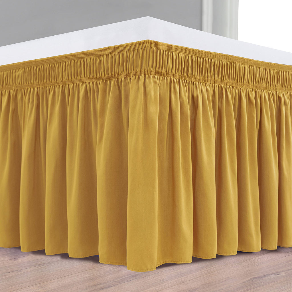 Biscaynebay Wrap Around Bed Skirts For King & Cal King Beds 18' Drop, Christmas Gold Adjustable Elastic Dust Ruffles Easy Fit W