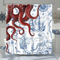 Fungarth 84 Inch Extra Long Red Nautical Octopus Shower Curtain Navy Blue Mermaid Funny Ocean Kraken Shower Curtains for Bathroo