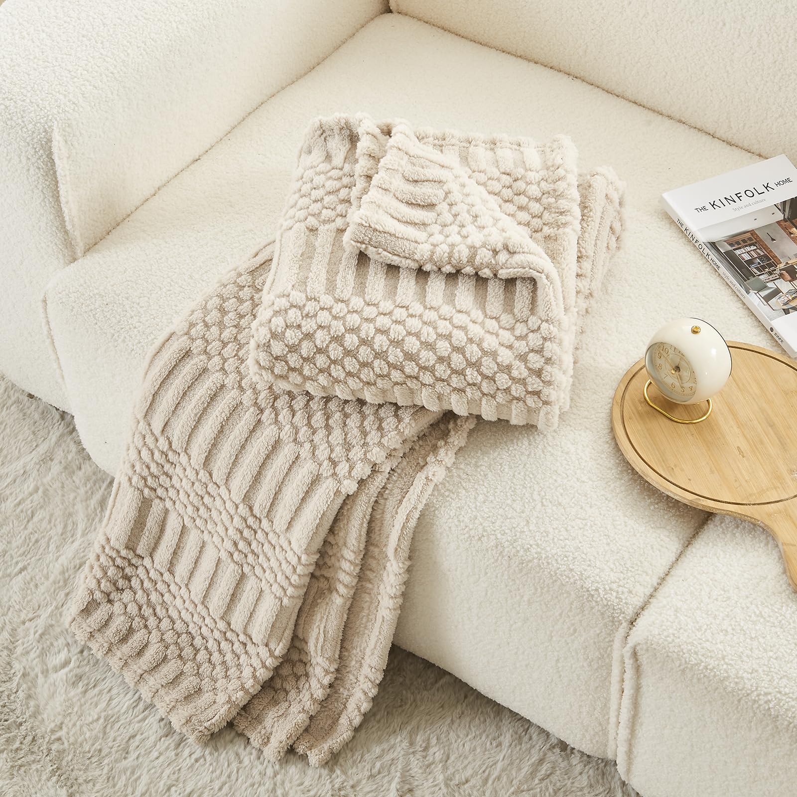 Lifein Fall Throw Blanket For Couch-Soft Boho Bed Throw Blanket,Beige Fleece Cozy Blanket For Autumn,Cute Tan Fluffy Lightweight