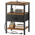 SUPERJARE Nightstand Set of 2, Bed Side Tables with Charging Station, Adjustable Fabric Drawer, Night Stand for Bedroom, 3-Tier 