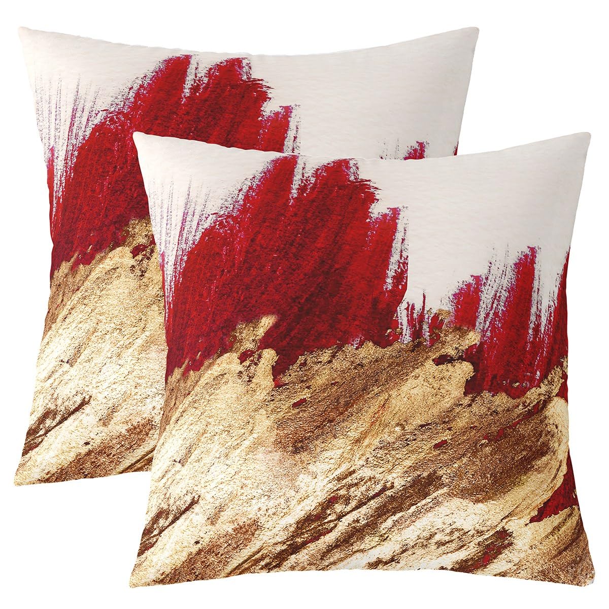 Feelyou Kids Red Throw Pillow Cover 22x22 Set of 2 Red Gold Pattern Pillow Cases Cushion Covers for Teens Decor Abstract Art Dec
