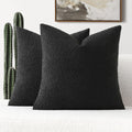 Futei Pack Of 2 Black Boucle Accent Decorative Throw Pillow Covers,22X22 Inch Soft Solid Textured Cushion Case,Home Decor For Co