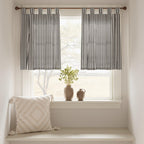 Jinchan Kitchen Curtains Linen Striped Tier Curtains 36 Inch Length Ticking Stripe Cafe Curtains Pinstripe Farmhouse Small Window Curtains Tab Top For Living Room Bathroom Rv 2 Panels Black On Beige