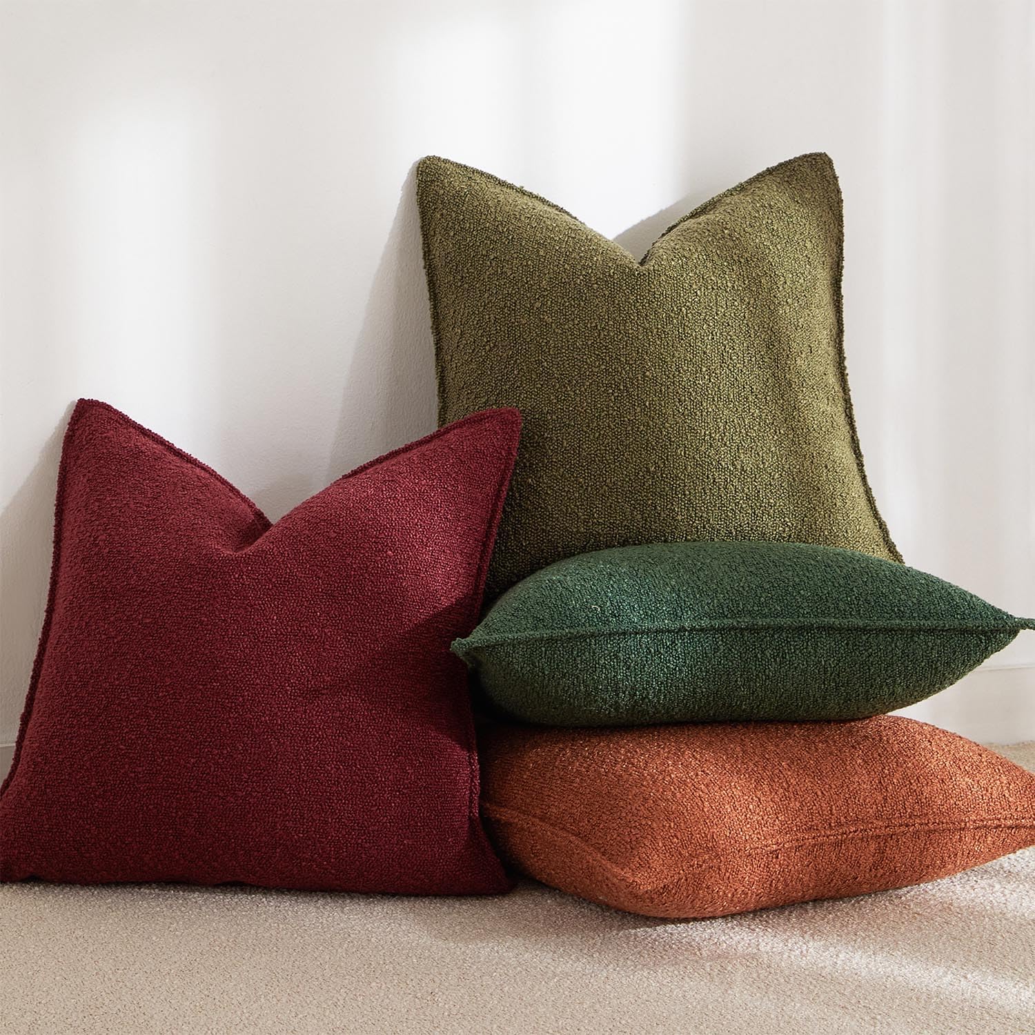 Juspurbet Olive Green Boucle Broadside Throw Pillow Covers 22X22 Inch Set Of 2 For Couch Bedroom Sofa Living Room Decorative Sof