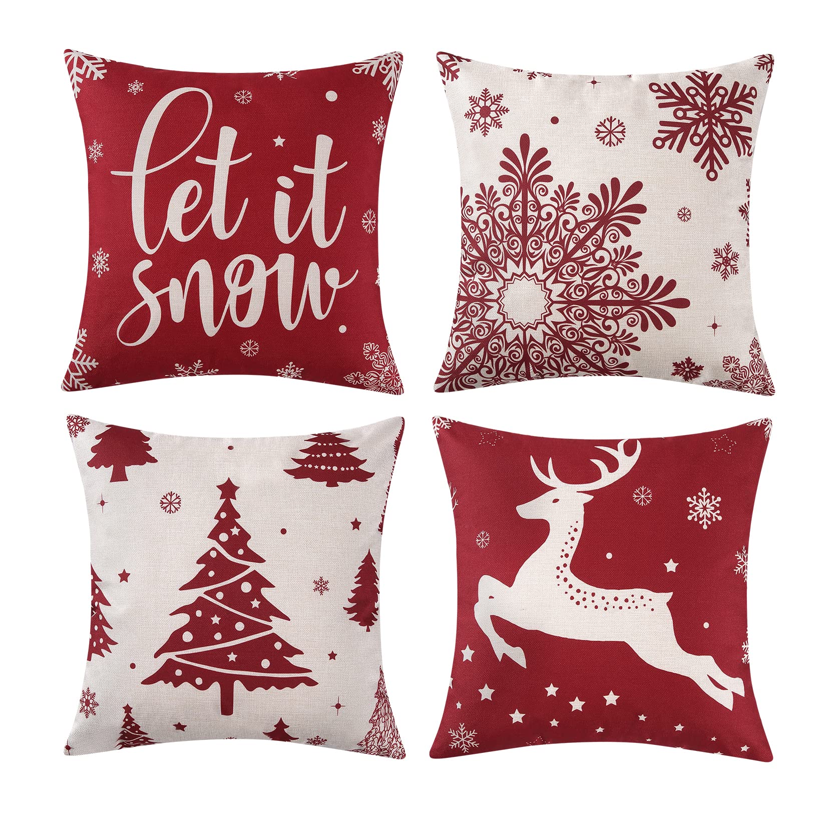Caromio Christmas Decoration Pillow Covers 18 X18 Set Of 4 Farmhouse Decor Throw Pillow Covers For Home Merry Christmas Tree Dee