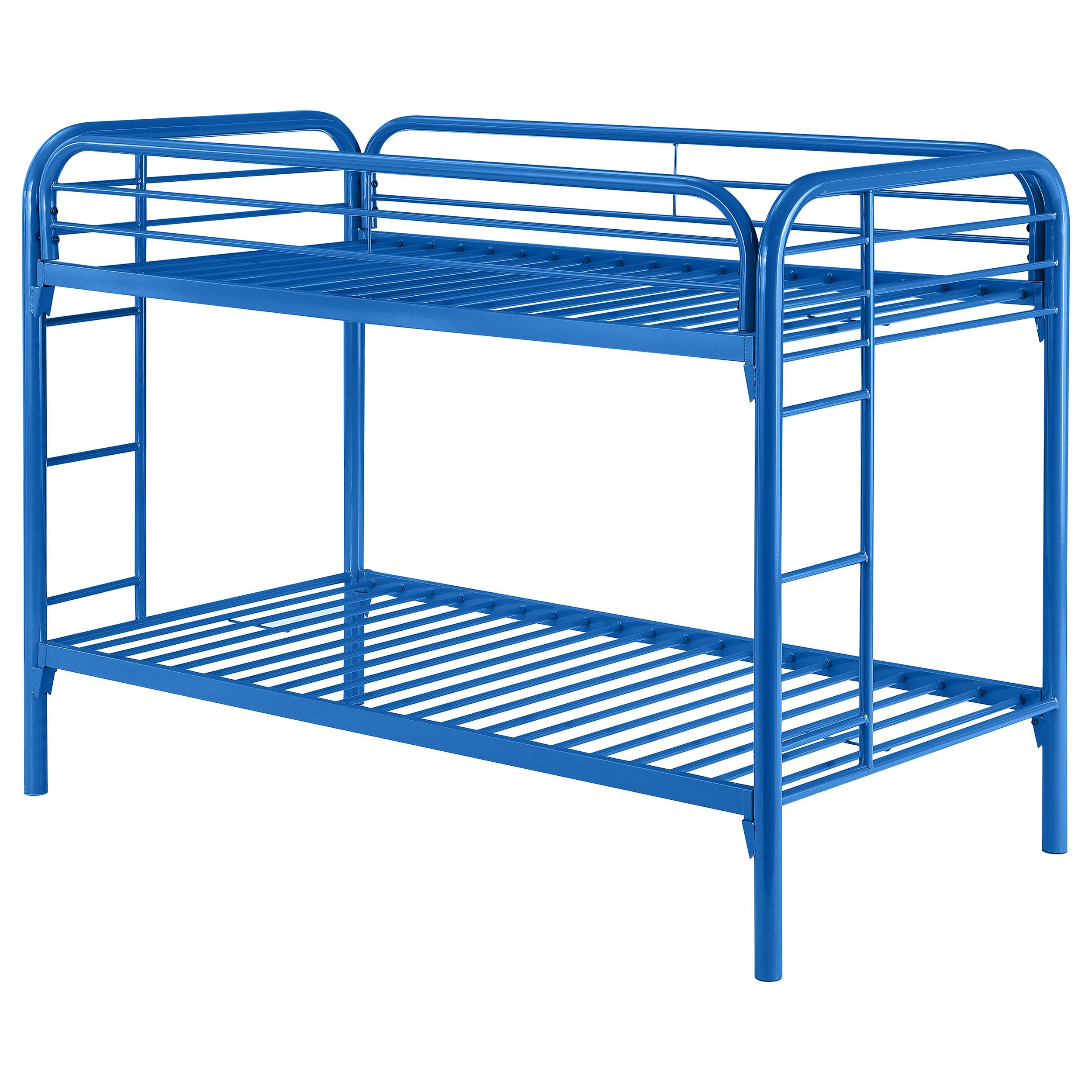 Coaster Home Furnishings Morgan Twin Over Twin Sturdy Metal Modern Bunk Bed Heavy Duty Steel Welded Slat Frame Easy Assembly Blue 2256B