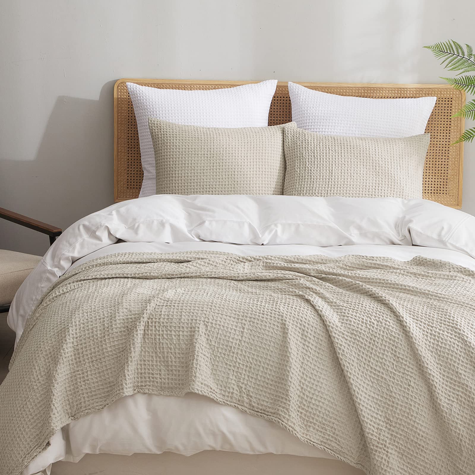 Phf Ultra Soft Waffle Weave Pillowcases King Size 20' X 36' 2 Pack, No Insert, Breathable Skin-Friendly Pillow Shams, Decorative Waffle Weave Pillow Case Covers, Light Khaki/Linen