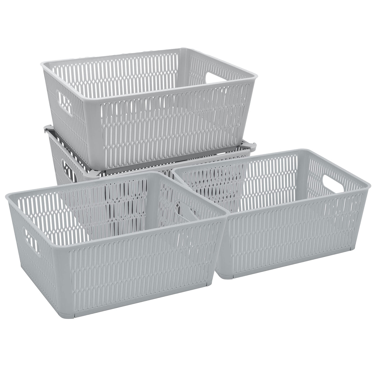 Simplify 4Pk Large Slide 2 Stack It Tote Basket | Storage & Organization | Open Bins with Stackable Capability | Bathroom | Craf