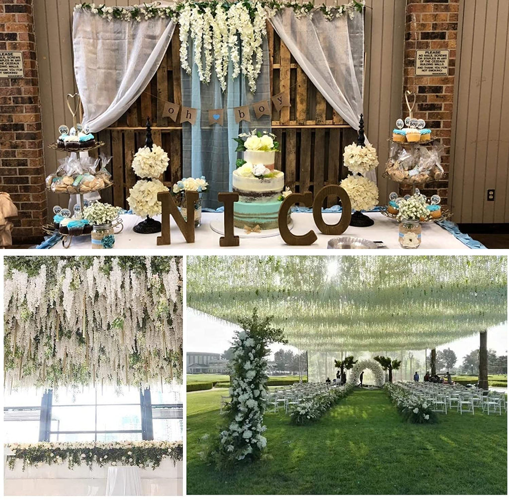 Artificial Wisteria Hanging Flowers Fake Wisteria Flower Garland Silk Vines Rattan Decor For Home Wedding Arch Wall Garden Green