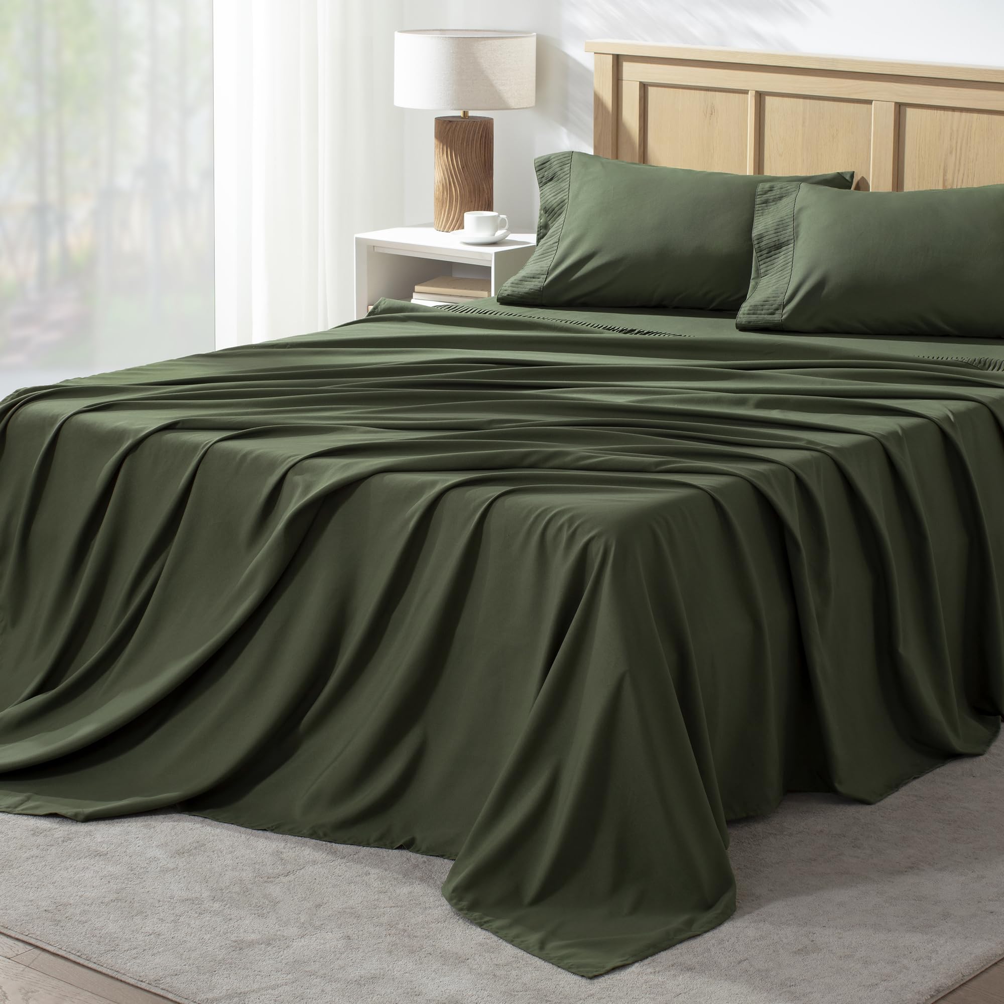 Andency King Size Sheets Set 4 Pieces, Dark Olive Green Super Soft Sheets For King Size Bed, Microfiber King Sheet, Deep Pocket Up To 16', Hotel Luxury Breathable & Cooling Bed Sheet Set