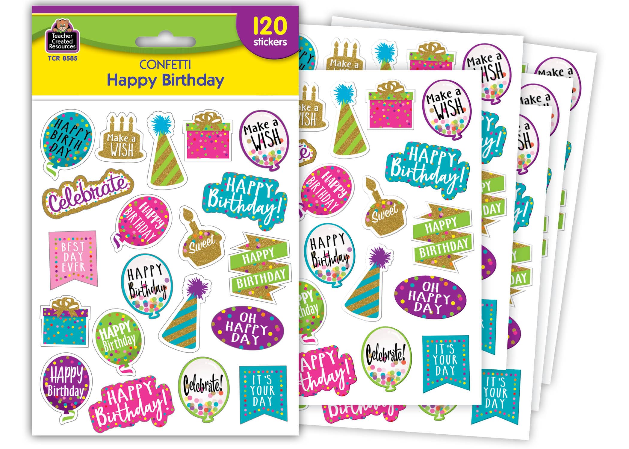 Teacher Created Resources Confetti Happy Birthday Stickers, Pack Of 120