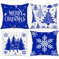 Lanpn 18X18 Blue Christmas Pillow Covers Set Of 4, Christmas Decorations Pillowcase, Winter Decorative Pillow Case, Merry Christ