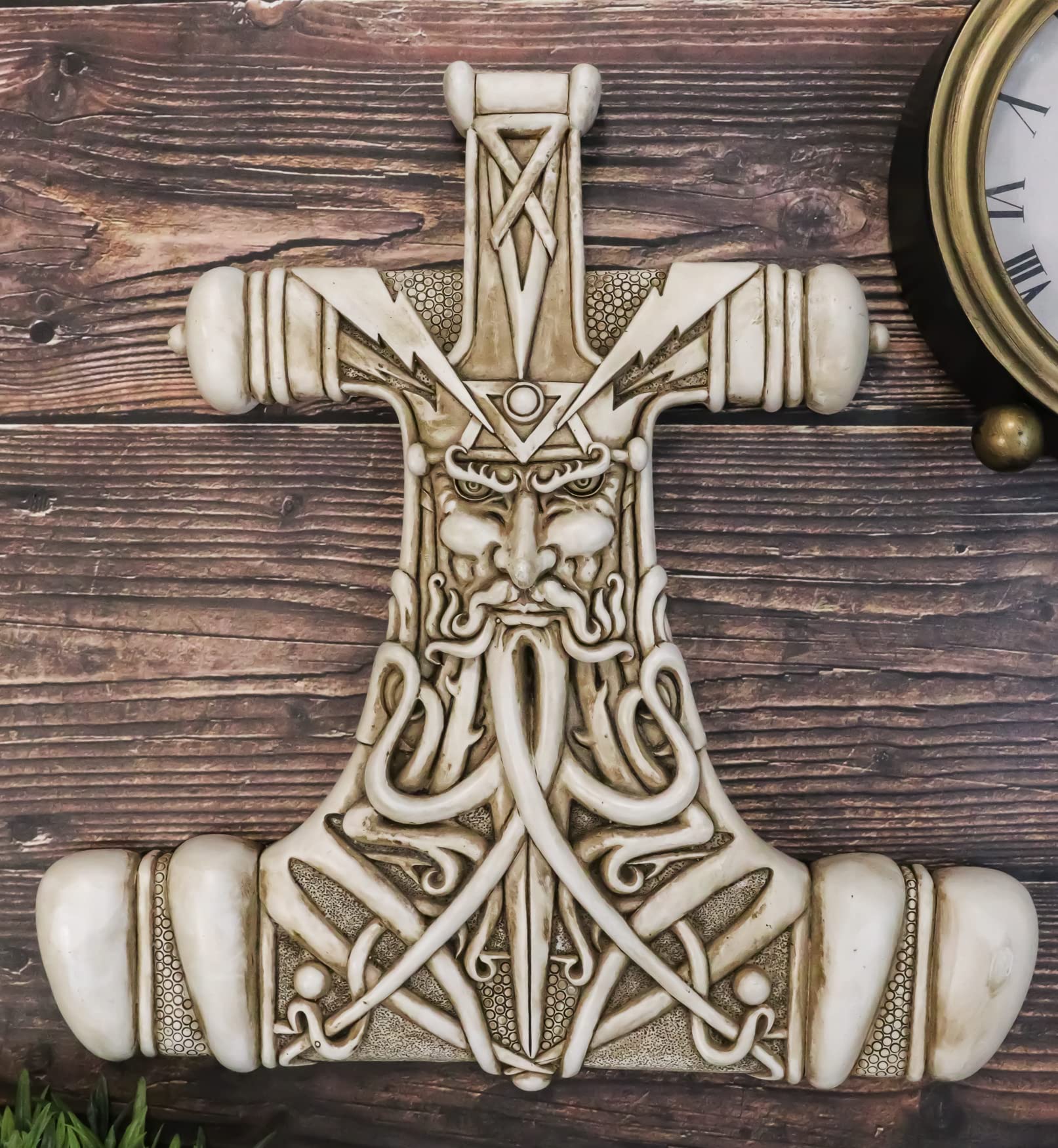 Ebros Gift North Mythology Son of Odin Thor Hammer Wall Decor Viking God Thor Bone Mjolnir Wall Decor Plaque Thunder Deity Ragna