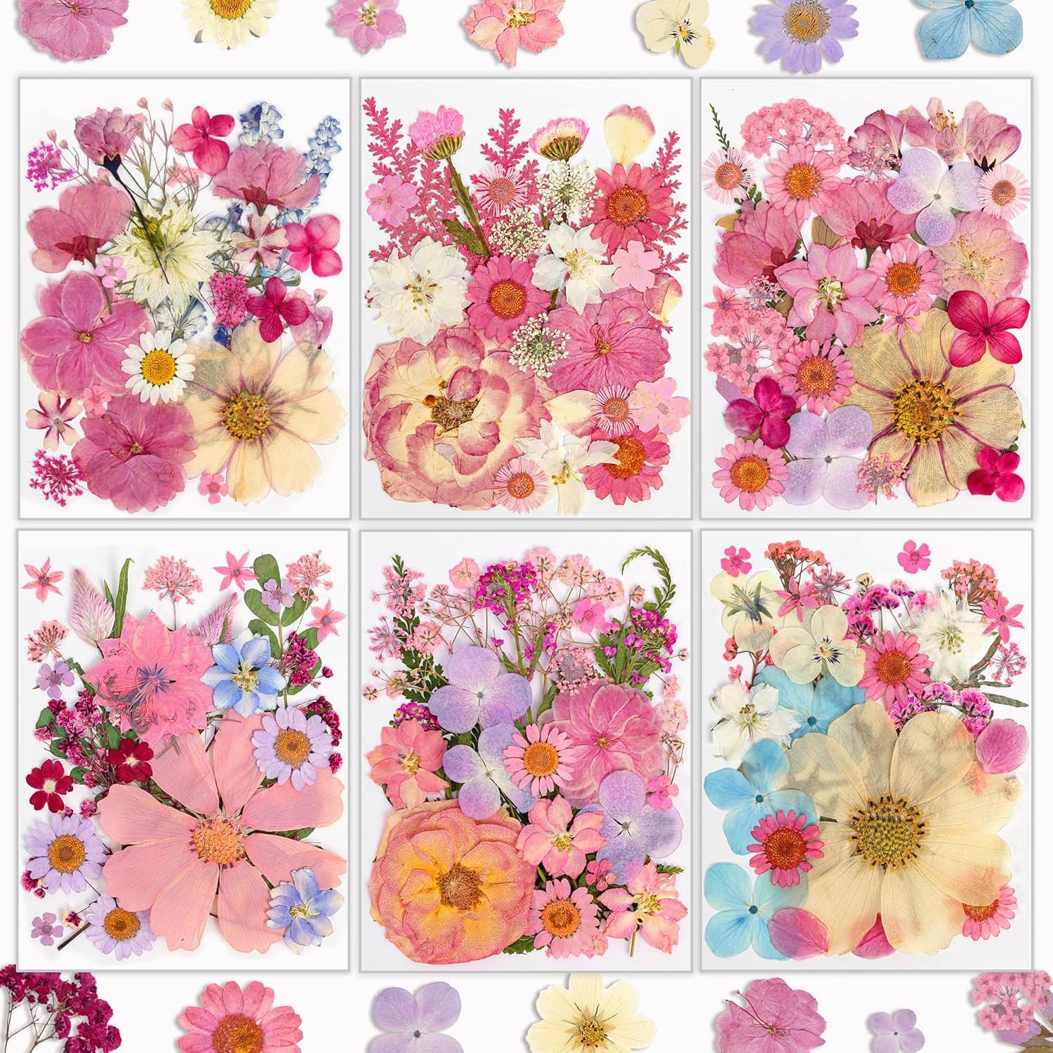 Resiners 150PCS Dried Pressed Flowers for Resin Craft Baby Pink Real Natural Dried Flowers Dry Leaves Kit for Scrapbook Supplies