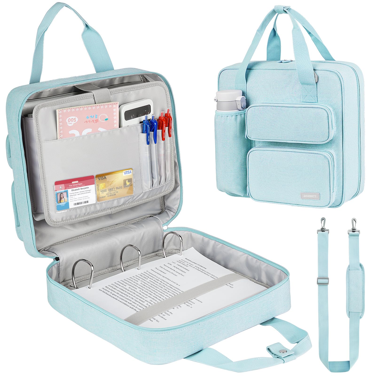 Zipper Binder 3 Ring, 700 Sheets Capacity, Binder 3 Inch With Shoulder Strap Fits 13 Inch Laptop For School And Office,Blue
