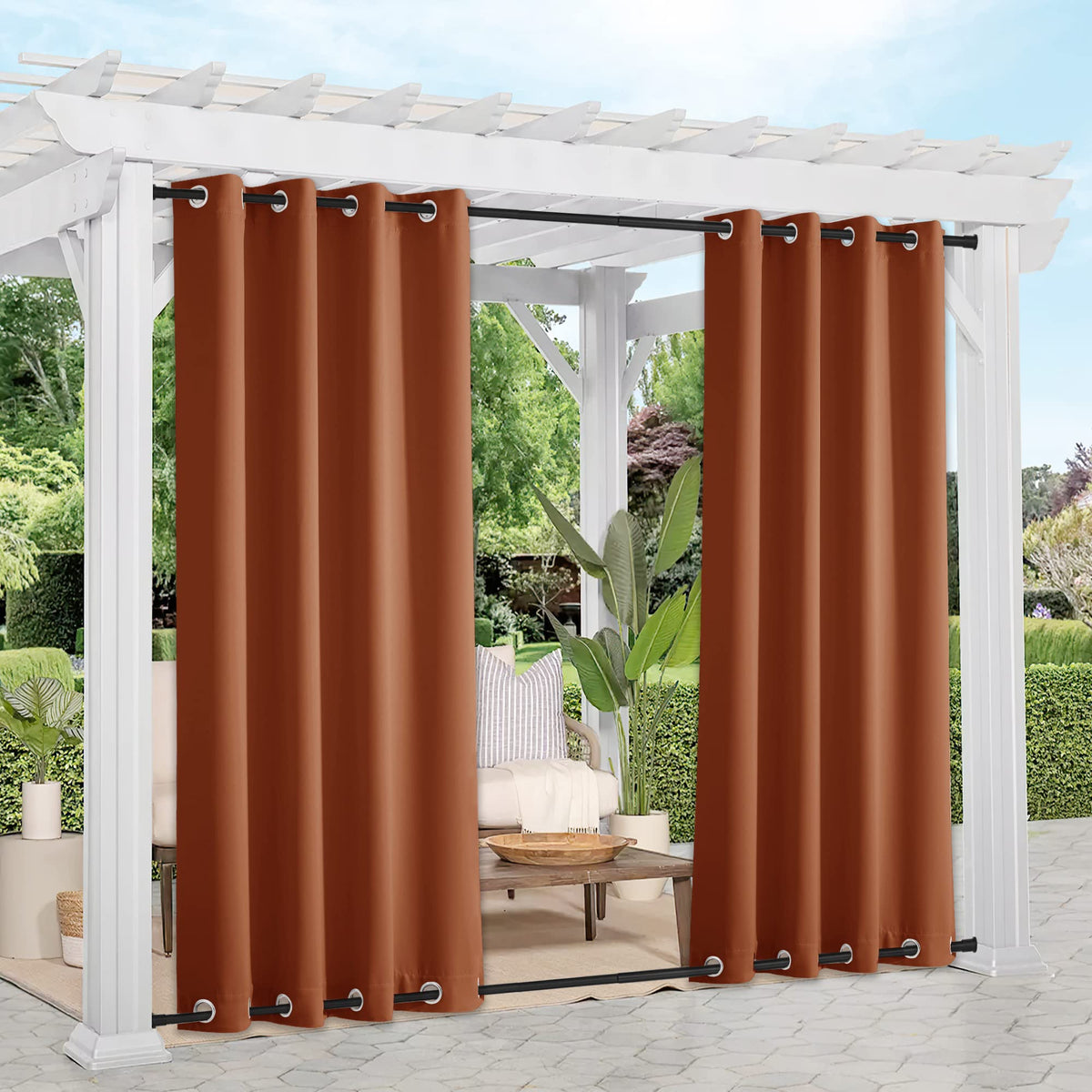 Nicetown 2 Panels Exterior Lanai Outdoor Curtains Waterproof, Thermal Insulated Top And Bottom Rustproof Grommet Heavy Weight Wi