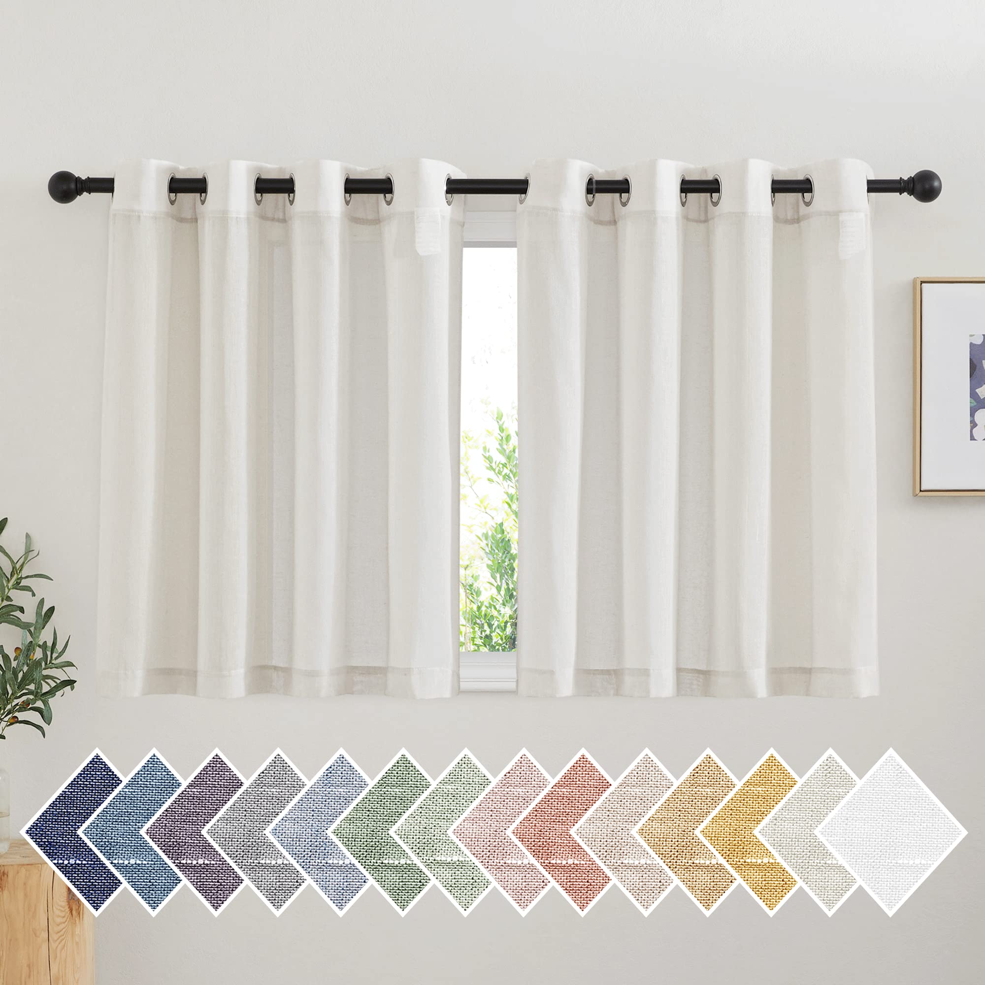 Nicetown Natural Kitchen Curtains 36 Inch Length, Grommet Small Curtains & Drapes Semi Sheer Privacy With Light Filtering Window
