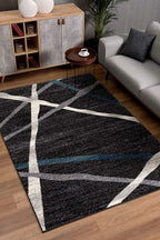 HomeRoots Grey 100% Twisted Polyester 4â€ x 6â€ Distressed Black and Gray Abstract Area Rug