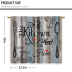Laifzere Teal Blue Farmhouse Rustic Kitchen Curtains Wooden Wood Small Short Cafe Window Curtains Vintage Fork Spoon Retrobathro