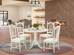 East West Furniture DLDO5-WHI-W Dublin 5 Piece Room Set Includes a Round Kitchen Table with Dropleaf and 4 Dining Chairs, 42x42 Inch, Linen White