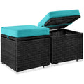 Best Choice Products Set Of 2 Wicker Ottomans, Multipurpose Outdoor Furniture For Patio, Backyard, Additional Seating, Footrest, Side Table W/Storage, Removable Cushions - Black/Teal