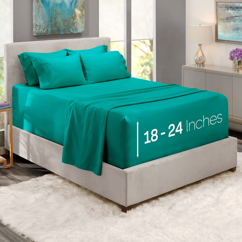 Hearth & Harbor Extra Deep Pocket Queen Sheets Sets - Fits Mattress 18-24 Inches Deep - Extra Deep Pocket Sheets - 6 Piece - Tea