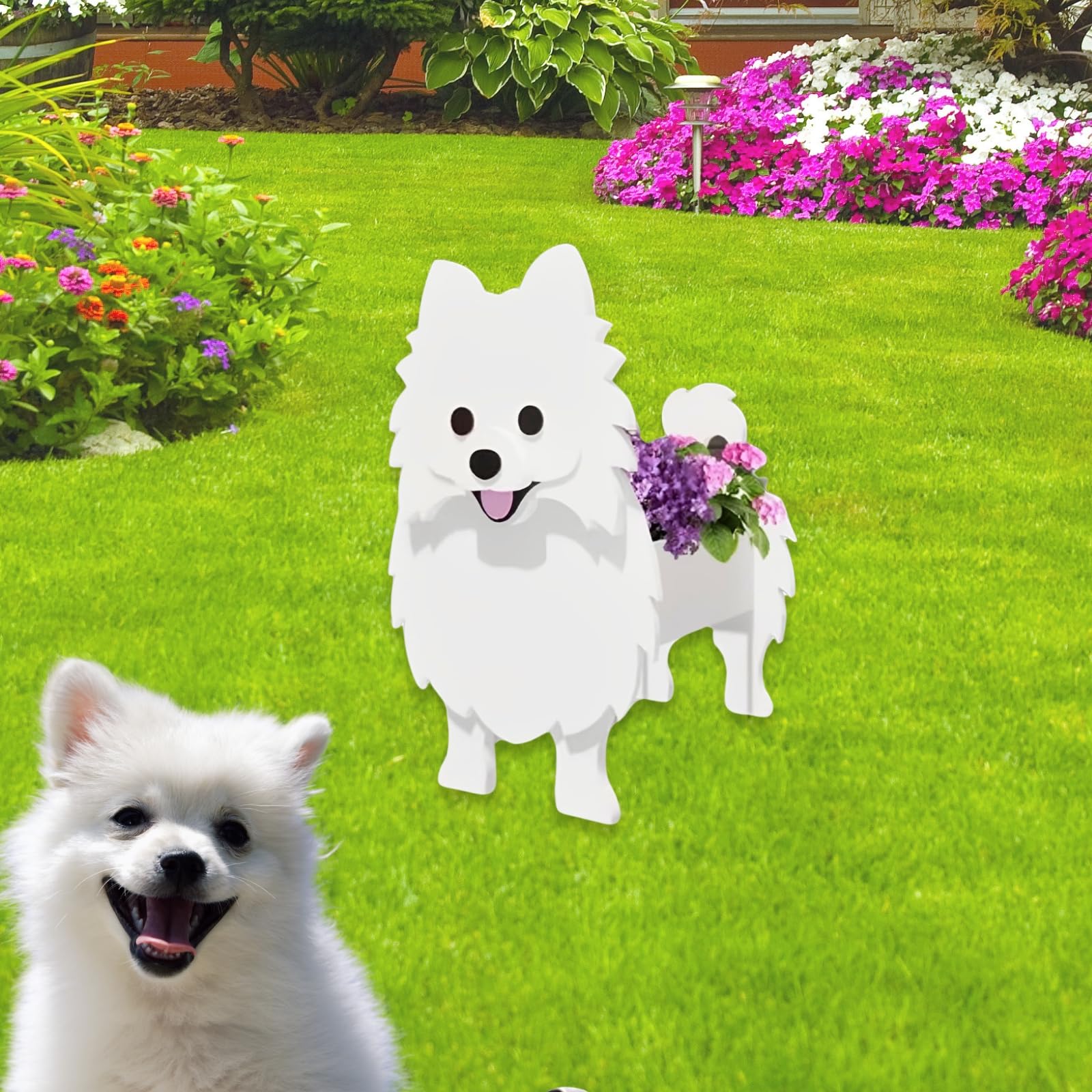 Strolfay White Pomeranian Dog Planter Plant Pots,Cute Dog Flower Planter,Gifts For Pet Lovers,Unique Animal Plant Pots,Office,In