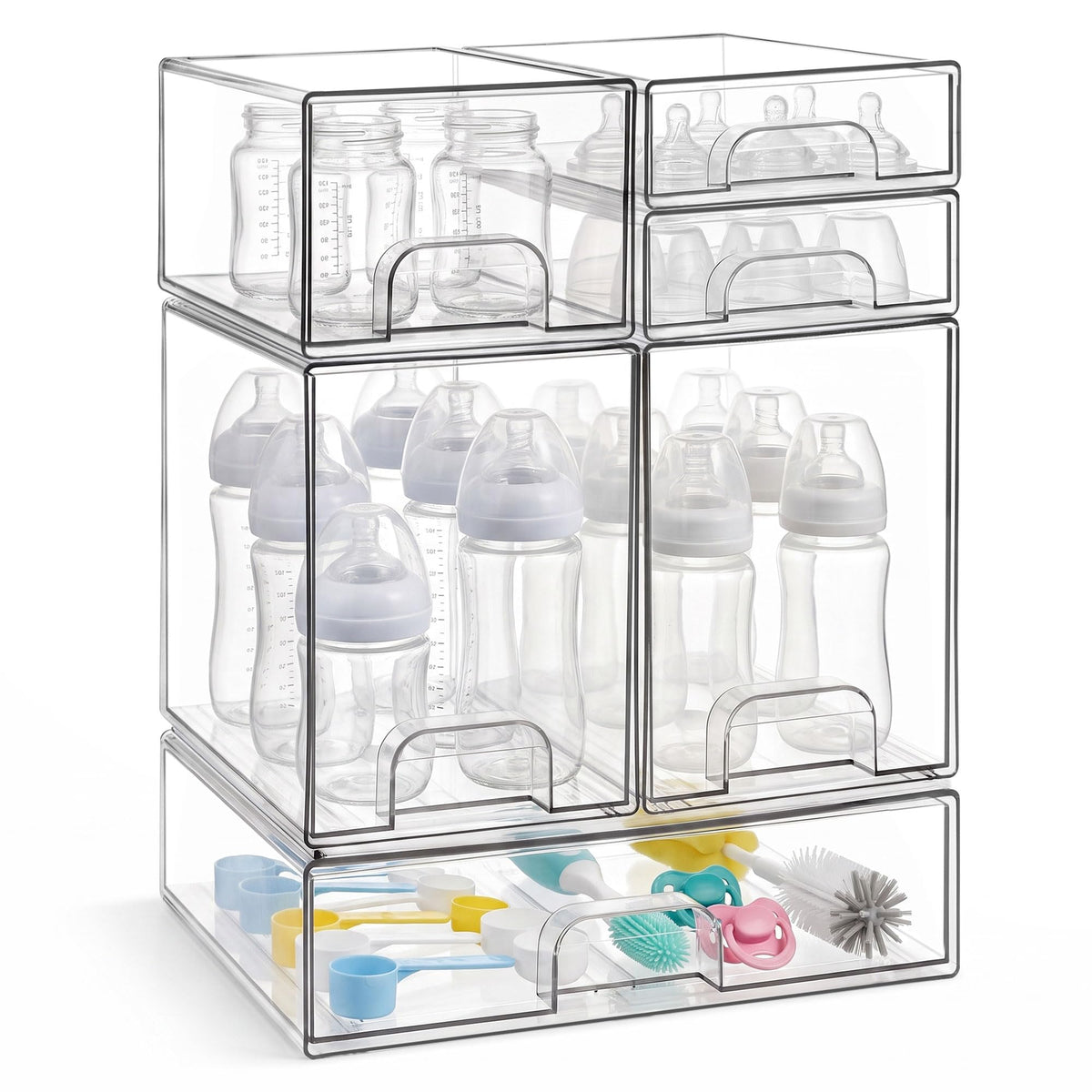 Baby Bottle Organizer, 6Piece Clear Acrylic Stackable Storage Drawers