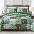 Exclusivo Mezcla Reversible Boho Quilt Set King Size, 3 Pieces Patchwork Green All Season Bedspreads, Ultra Soft Floral Coverlet