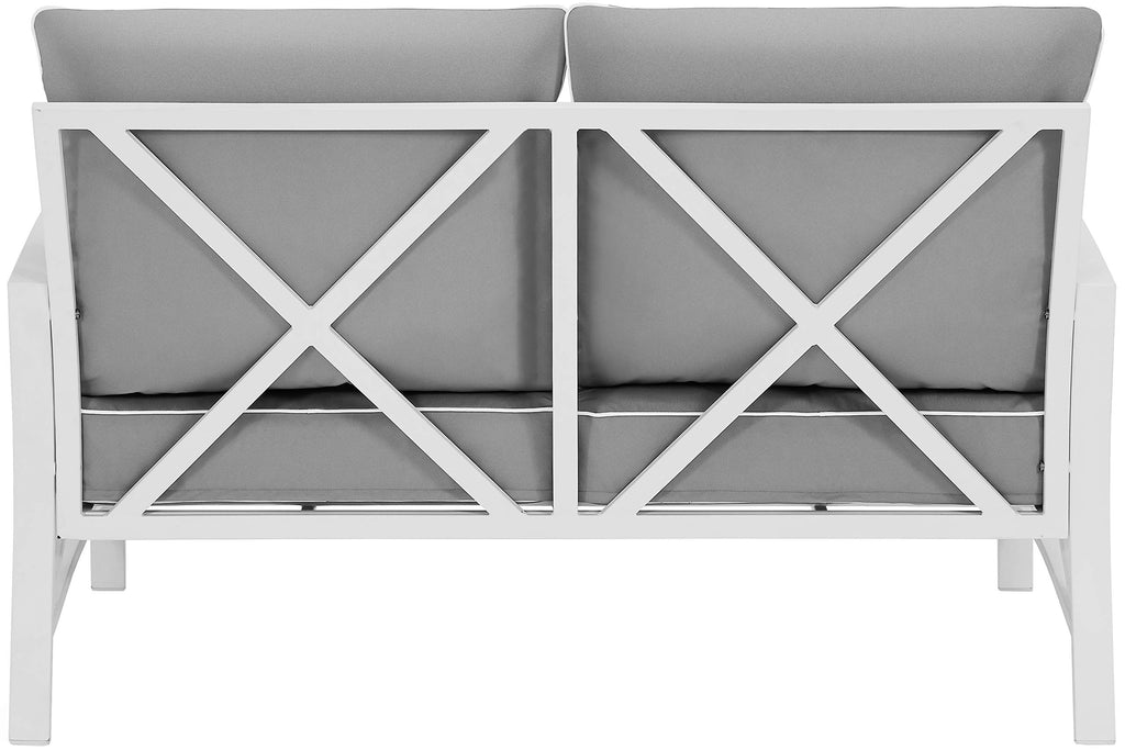 Crosley Furniture Kaplan Outdoor Loveseat, 2-Person Patio Couch for Porch, Deck, Backyard, Balcony, White with Gray Cushions