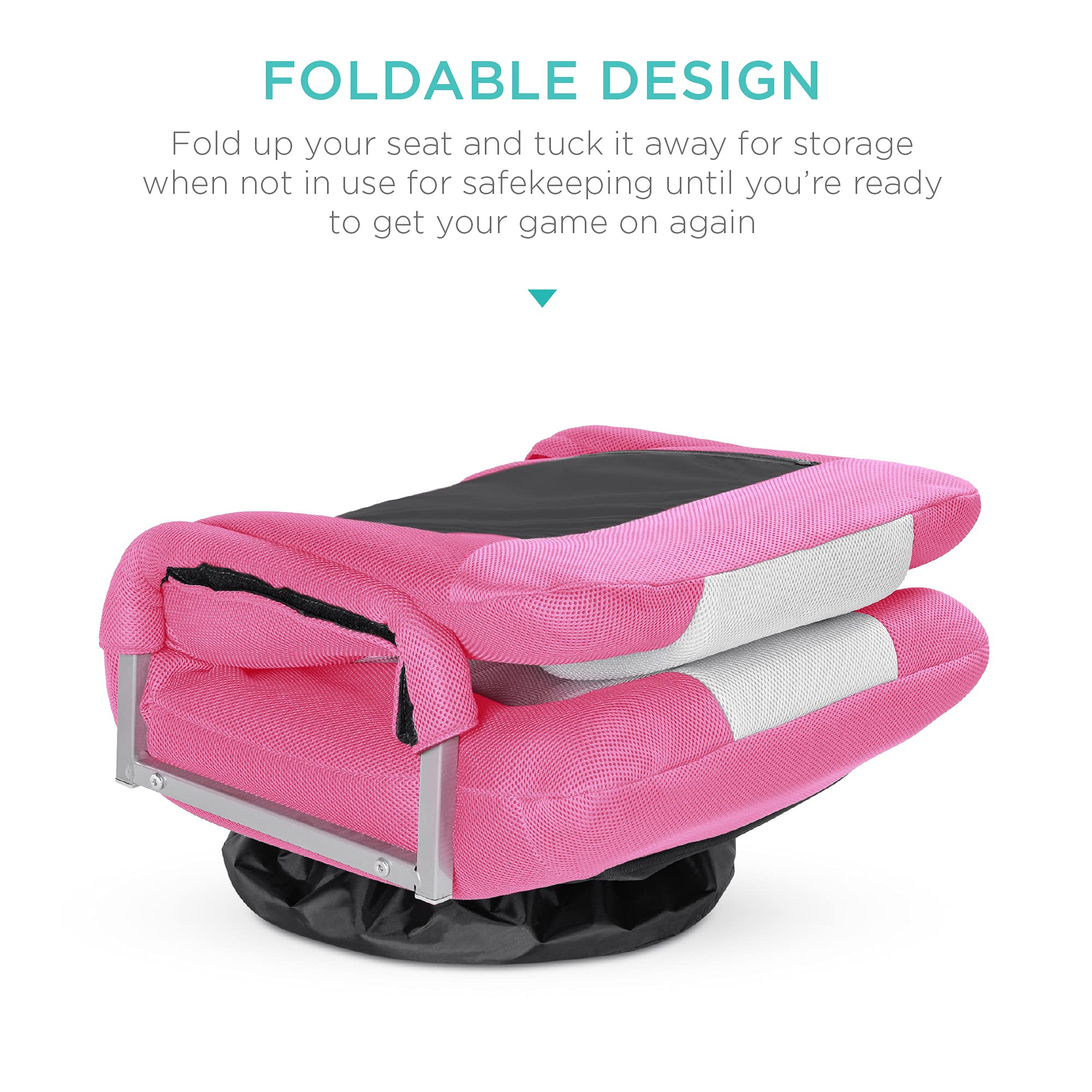 Best Choice Products Swivel Gaming Chair 360 Degree Multipurpose Floor Chair Rocker For Tv, Reading, Playing Video Games W/Lumbar Support, Armrest Handles, Adjustable Foldable Backrest - Pink/White