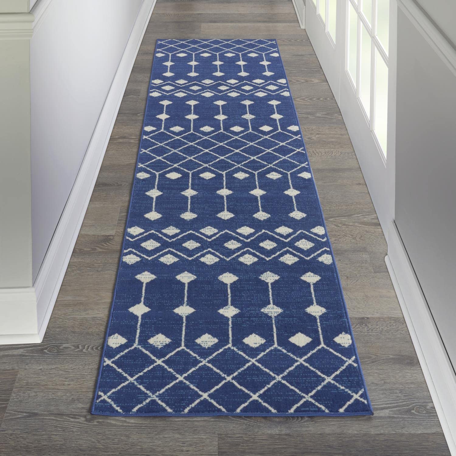 Nourison Grafix Moroccan Navy 2'3' X 7'6' Area Rug, Easy Cleaning, Non Shedding, Bed Room, Living Room, Dining Room, Kitchen (