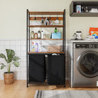Furnulem 4 Tiers Laundry Hamper With Shelf And Hooks, Tall Laundry Basket Sorter With 2 Removable Laundry Bags, Ladder Shelves W