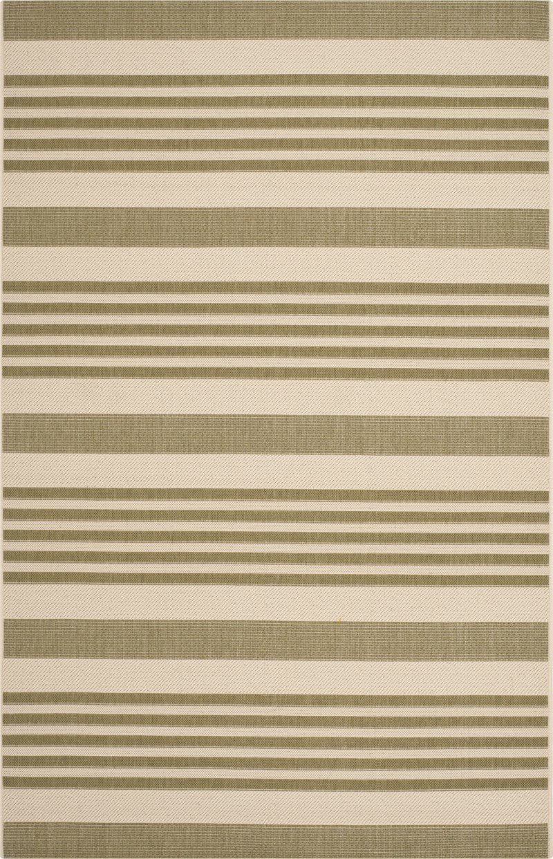 SAFAVIEH Courtyard Collection 8' x 11' Green/Beige CY6062 Stripe Indoor/ Outdoor Waterproof Easy-Cleaning Patio Backyard Mudroom