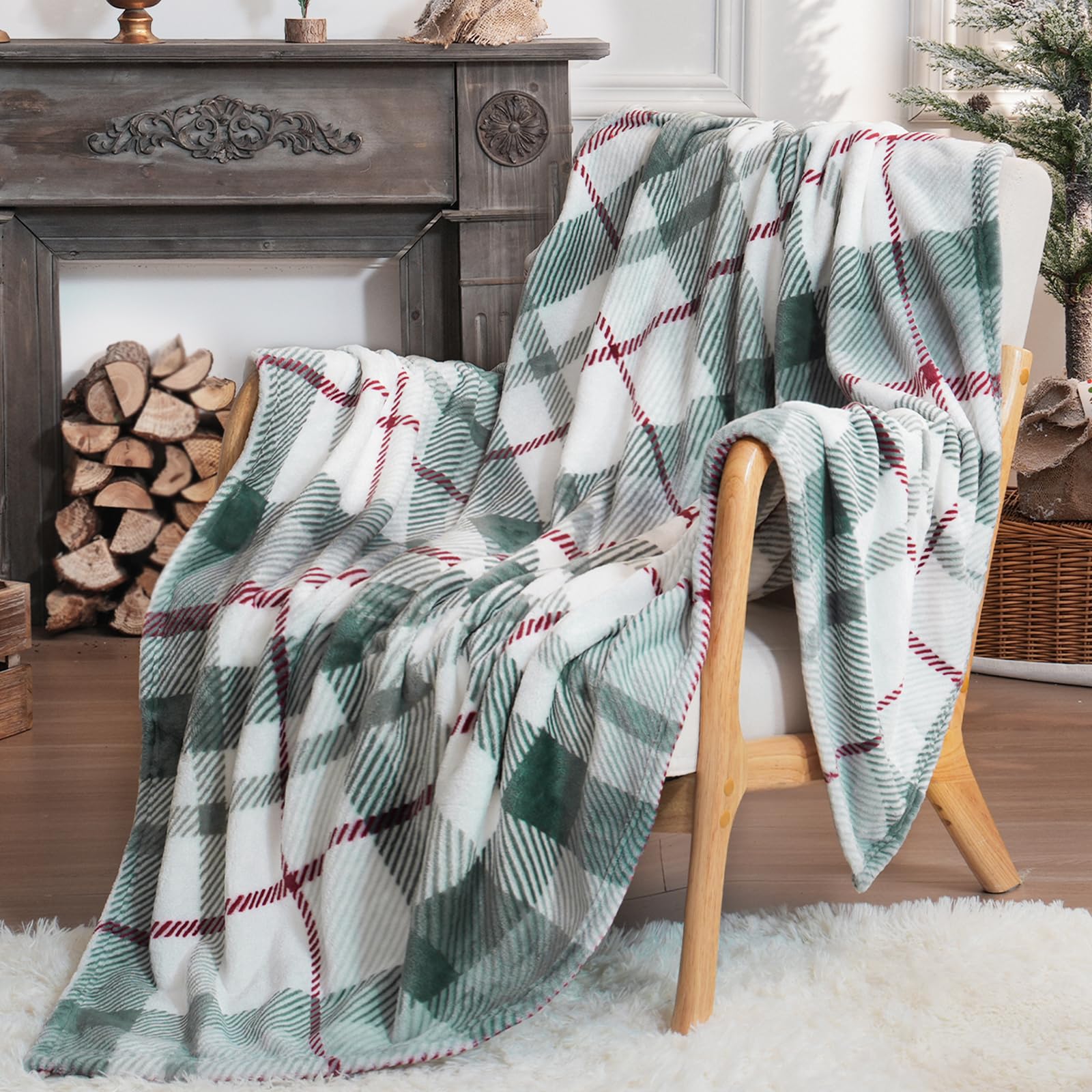 Homrtar Buffalo Plaid Fleece Throw Blanket Super Soft Luxurious Cozy Flannel Bedding Blanket For Home Decor All Season (50 X 60