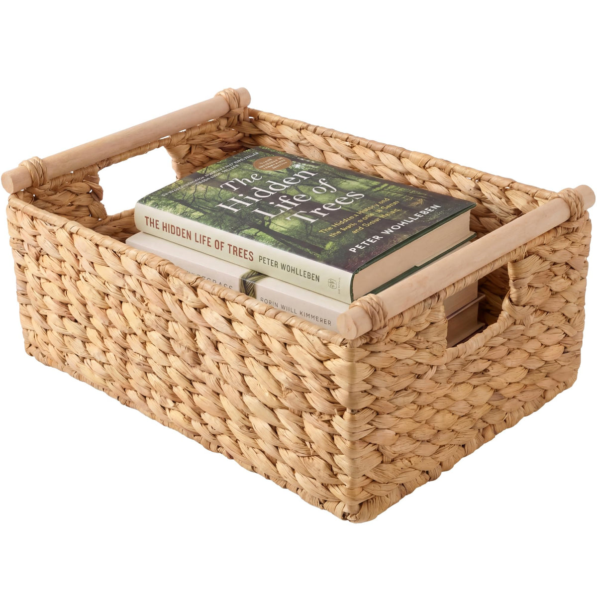 Best Choice Products Wicker Storage Basket, Shelf Organizer Basket w/Wooden Handles, Woven Rectangular Storage Bin, Natural Wate