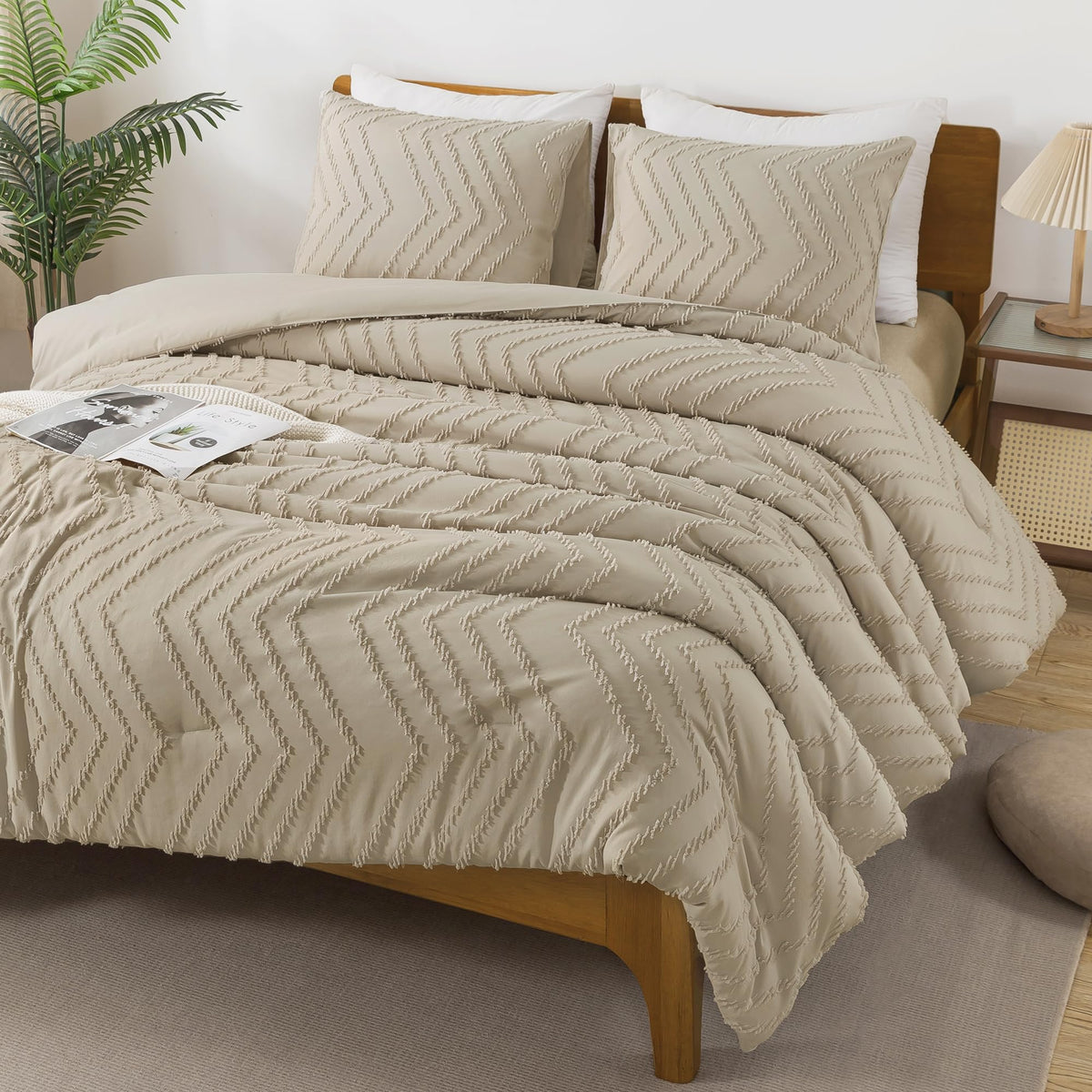 Andency Tannish Grey Comforter Set King Size, Boho Soft Warm Tufted Bedding Comforter Sets For King Size Bed, 3 Pieces Aesthetic