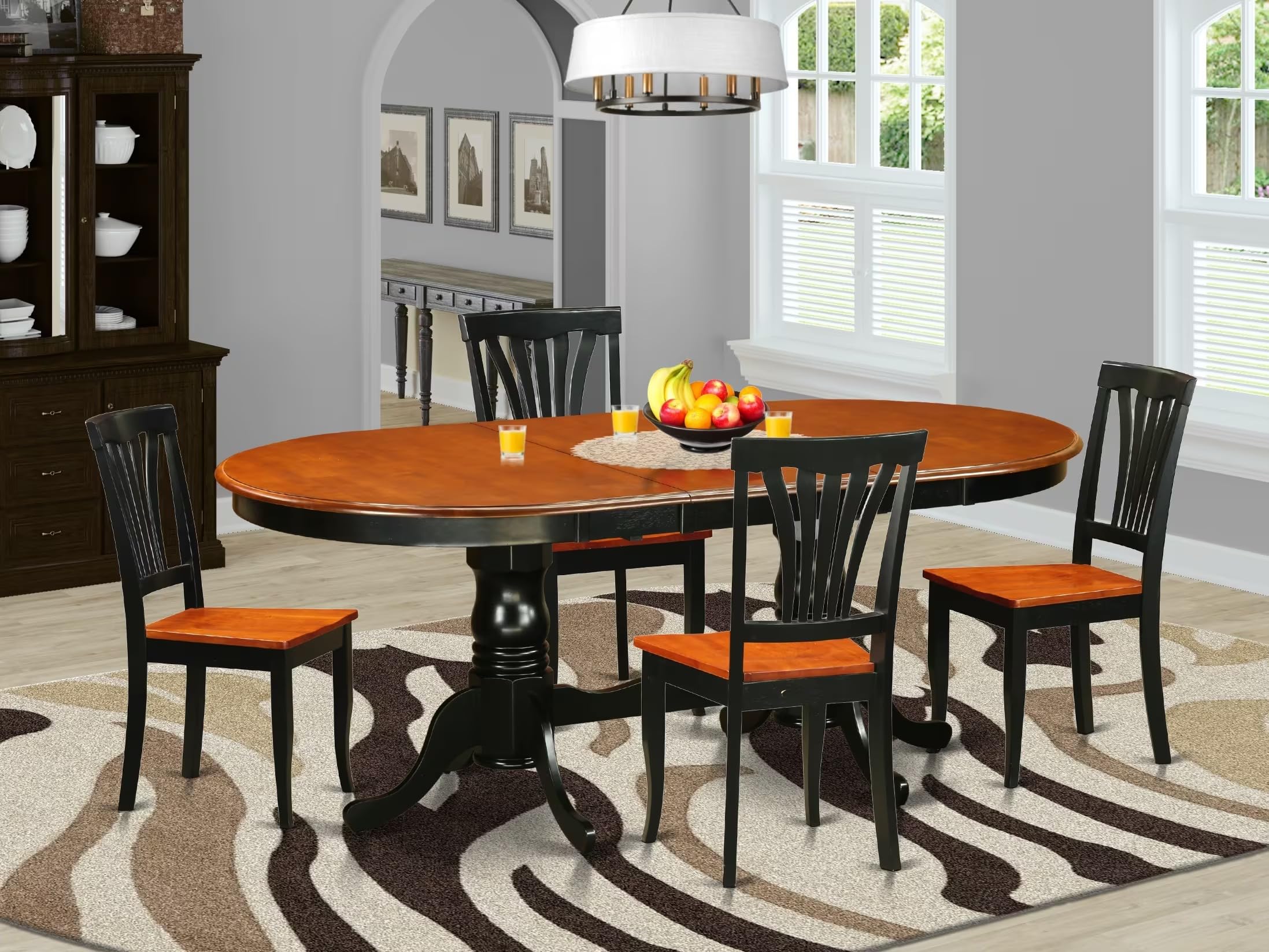 East West Furniture PLAV5-BCH-W 5 Piece Dining Room Furniture Set Includes an Oval Kitchen Table with Butterfly Leaf and 4 Dining Chairs, 42x78 Inch, Black & Cherry