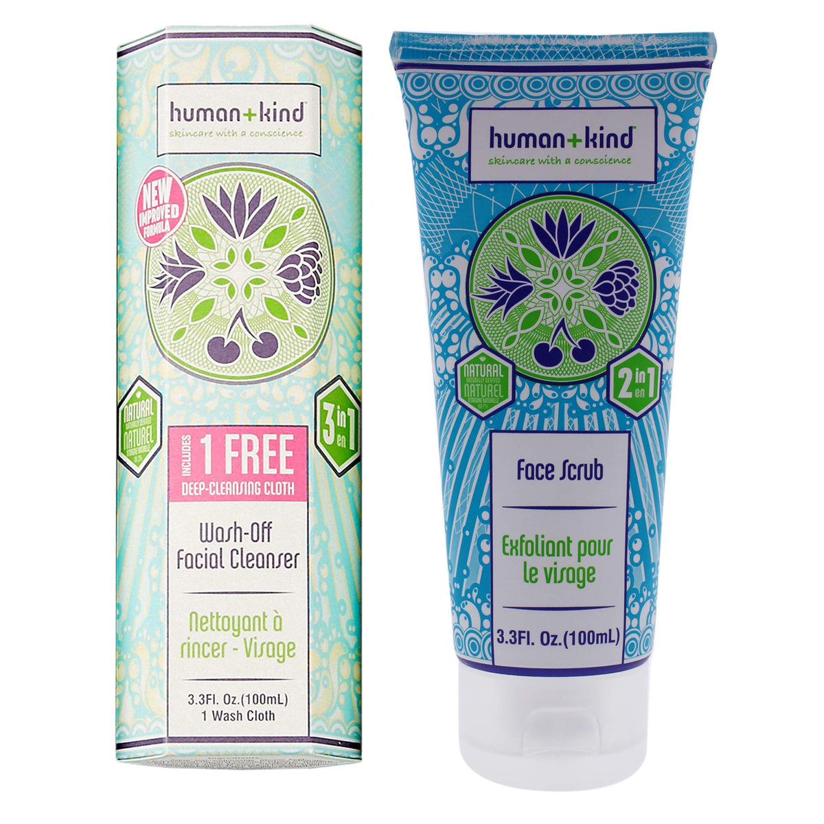 Human+Kind Wash-Off Facial Cleanser and Face Scrub Kit Unisex 2 Pc
