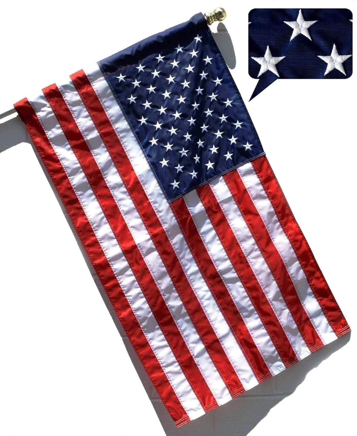 Us Flag Factory - 2.5X4 Ft American Flag (Sleeved) (Embroidered Stars, Sewn Stripes) - Outdoor Solarmax Nylon - 100% Made In Ame