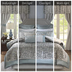 Madison Park 24 Piece Faux Silk Paisley Queen Comforter Set With Matching Curtains, Down Alternative Hypoallergenic - Teal