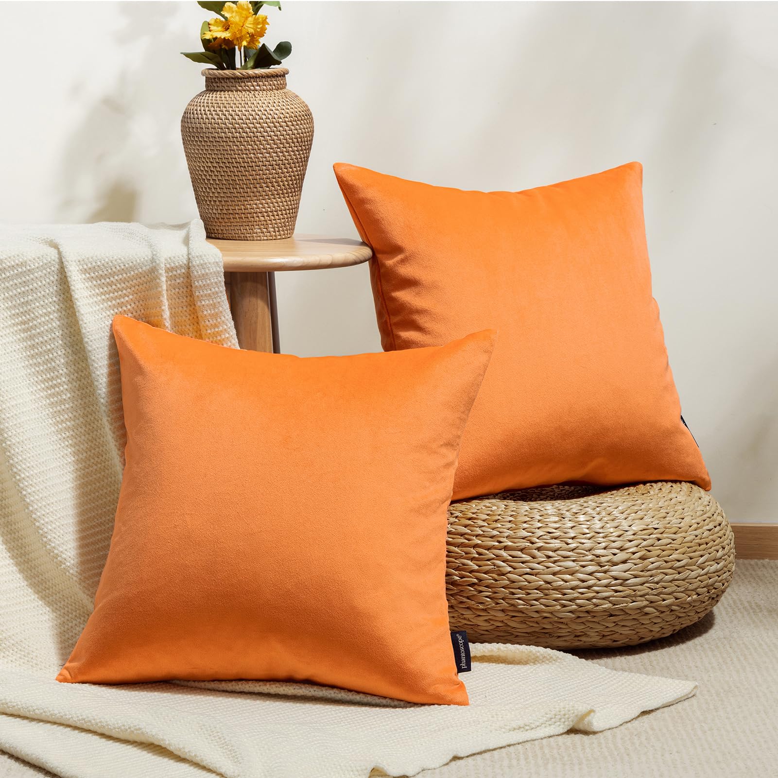Phantoscope Pack Of 2 Fall Velvet Decorative Throw Decorative Pillow Cover Soft Solid Square Cushion Case For Couch Burnt Orange