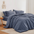 Love'S Cabin Seersucker Navy Blue 7 Pieces Comforter Set Full, All Season Bedding Set, Full Bed In A Bag Comforter Set With Comforter, Flat Sheet, Fitted Sheet, Pillowcase And Pillow Sham